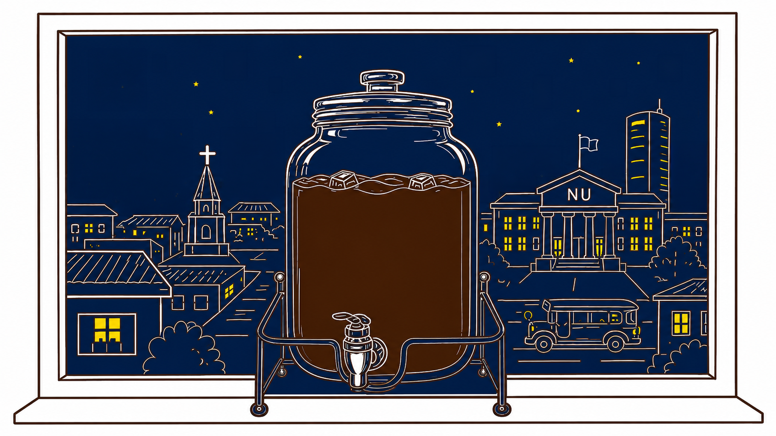 Nene's cold brew steeping overnight against the Manila skyline